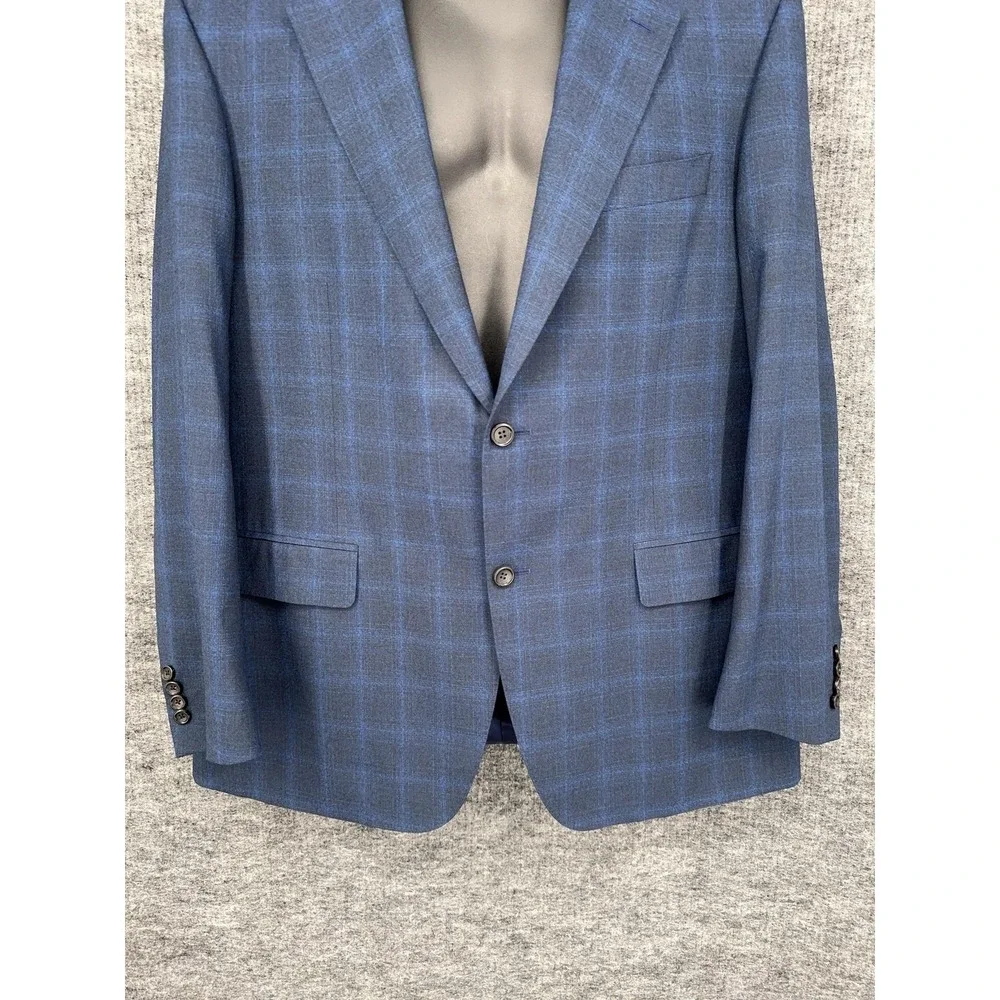 Canali Blazer Mens 48 Blue Wool Stretch Plaid 2 Button Sport Coat Made In Italy